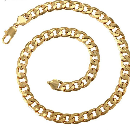 24k Gold Plated Curb Chain Necklace-12mm