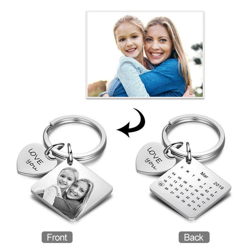 Custom Photo Calendar Keychain with Love you Charm