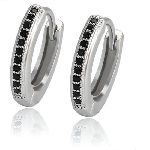 Silver Black CZ Hoops