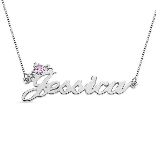 Personalized Crown Name Necklace with Birthstone