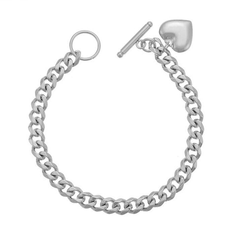 Chunky Curb Link Heart Charm Bracelet in Silver-* Clearance *