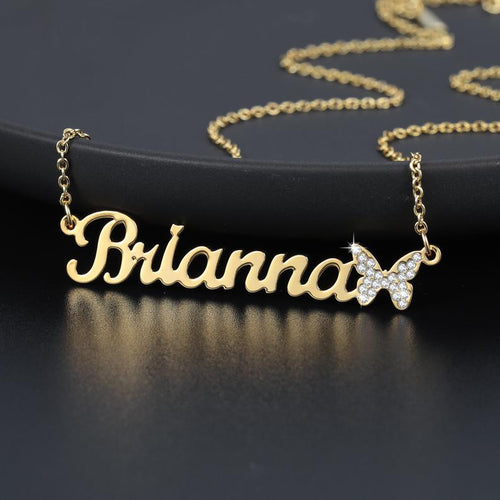 Custom Name Necklace with Bling Iced Out Butterfly