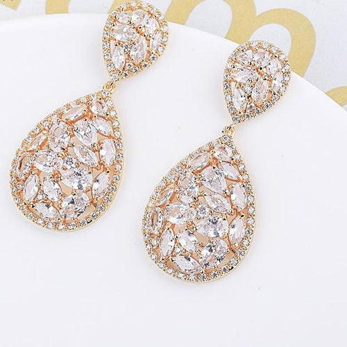 Crystal Bridal Pear Shaped CZ Statement Drop Earrings