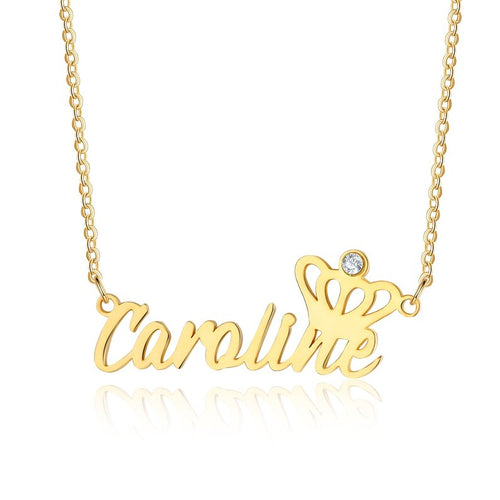 Personalized Custom Cutout Name Necklace With Birthstone & Crown