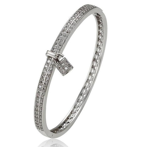 Rhodium Plated Bangle with Clear Cubic Zirconia