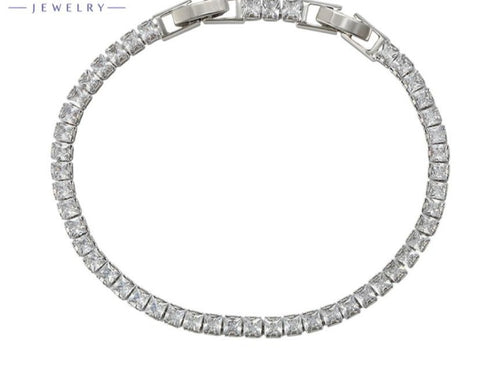 Princess Cut Tennis Silver Bracelet CZ Stones