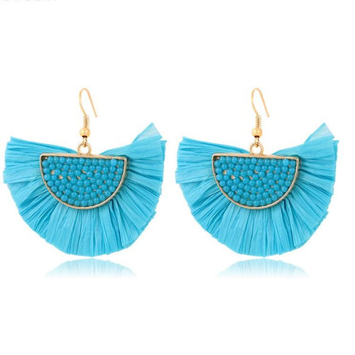 Beaded Turquoise Tassels Earring