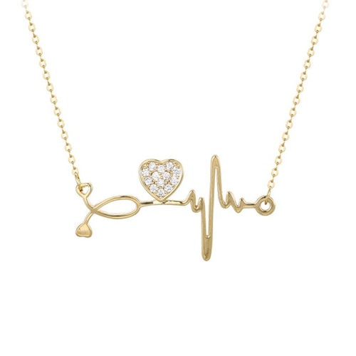 Stethoscope and Heart Necklace in Gold