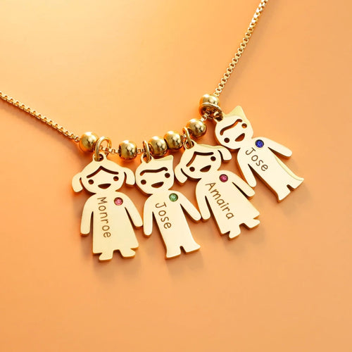 Mother Necklace with Kids Names and Birthstones