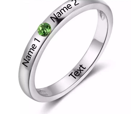 Personalized Sterling Silver Ring with Birthstone and names