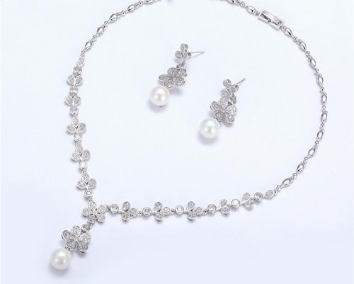 Pearl and Cubic zirconia Earrings and necklace set