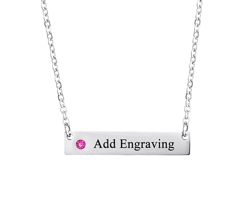 Silver Bar Necklace with Birthstone and Name