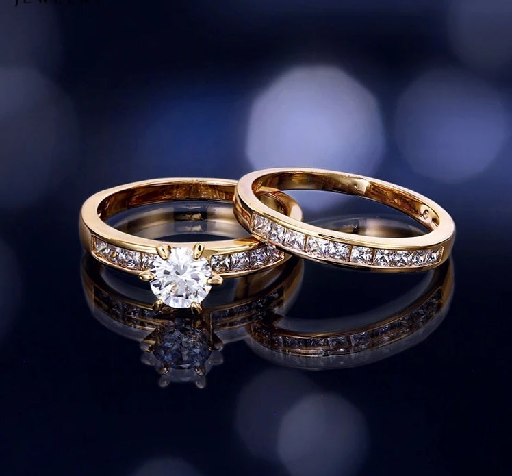 18K Gold plated Wedding Ring Set - HNS Studio