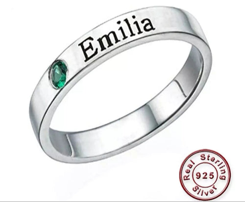 Name Ring With Birthstone Sterling Silver