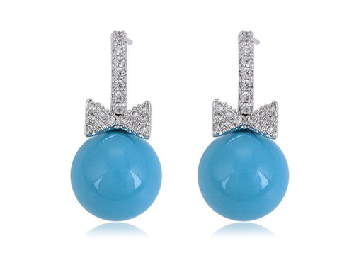 Turquoise Drop Earrings 14k White Gold plated