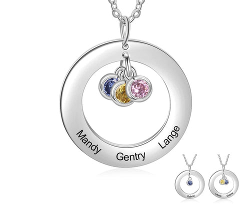 Personalized Family Circle Necklace with Birthstones and Names