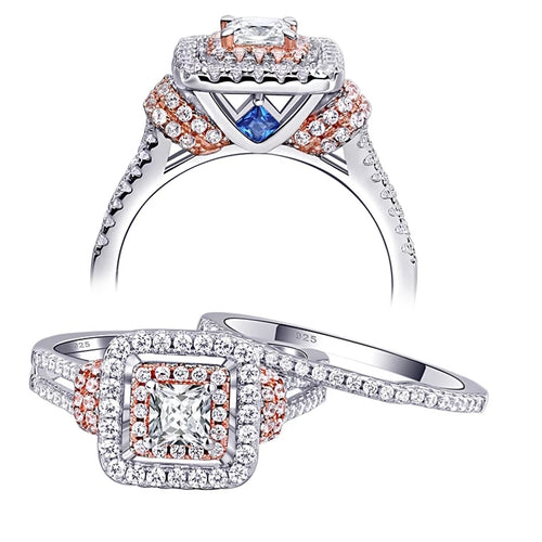 2.0 Carats Princess Cut Sterling Silver Women's Wedding Ring Set