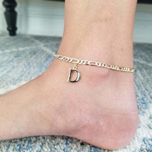 Initial Charm Gold Anklet Bracelet
