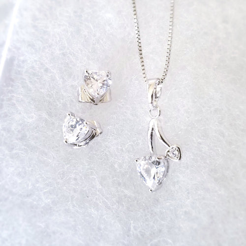 Delicate Heart Necklace and Studs
