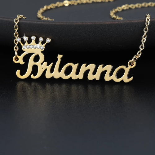 Custom Name Necklace with Bling Iced Out Crown
