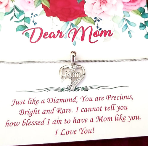 Sterling Silver Heart Mom Necklace