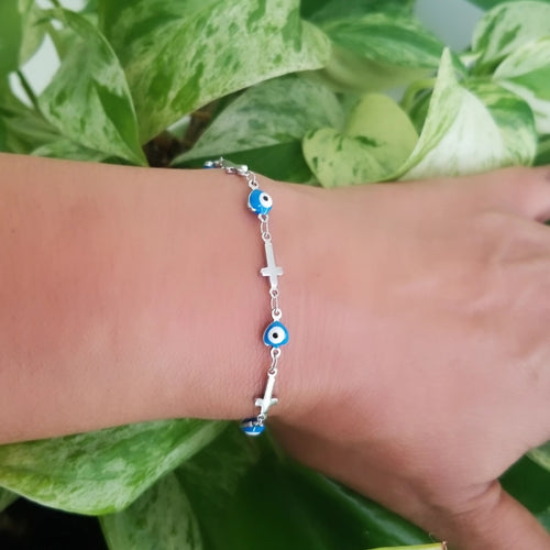 Cross and Evil Eye Bracelet Silver