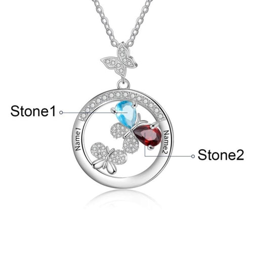 Personalized Butterfly Family Names Necklace with Birthstones