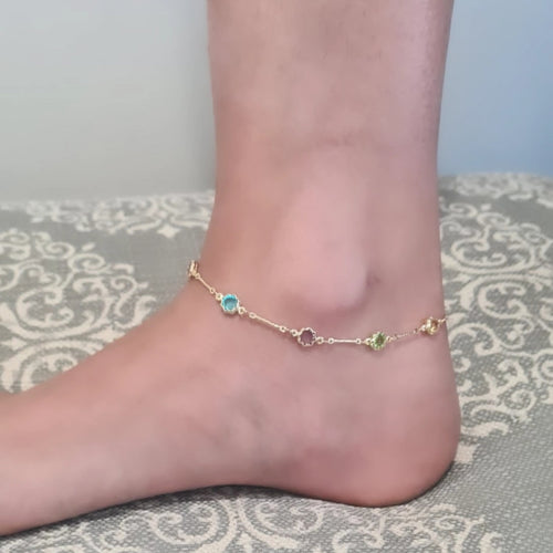 Multi Color Stone Anklet Gold