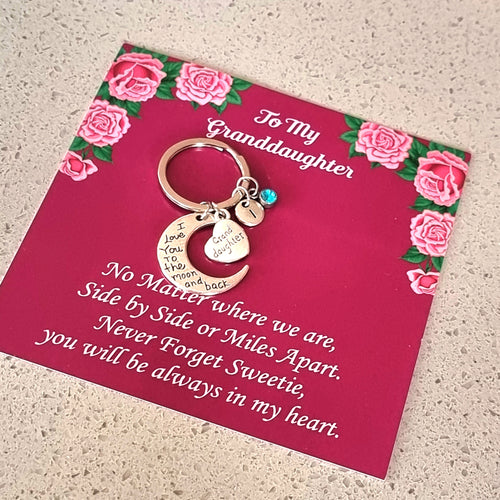 Personalized Keychain for Grand Daughter with Initial and Birthstone