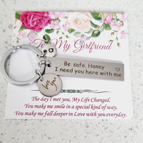 Personalized Drive Safe Keychain with love you charm for Girlfriend