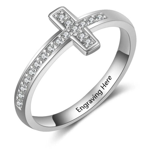 Personalized Name Cross Ring