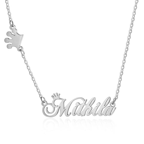 Custom Name Necklace with Crown Sterling Silver