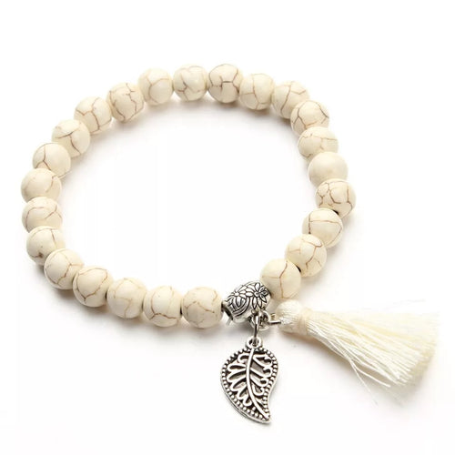Beaded Bracelet with Tassel and feather Charm