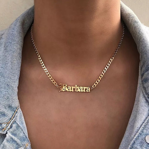 Old English Style Name Necklace with Curb Chain