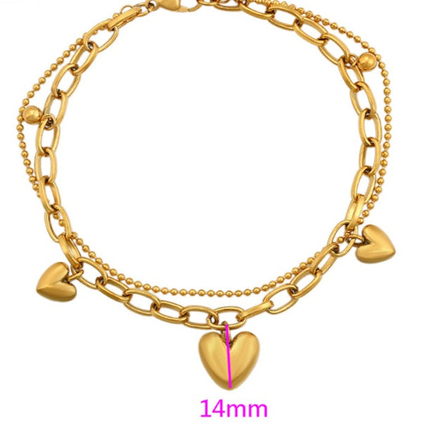 24k Gold Filled Two Layers Heart Anklet HNS Studio Canada 