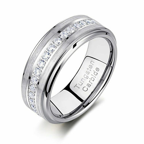 Men's Tungsten Carbide Band with Clear Zircons
