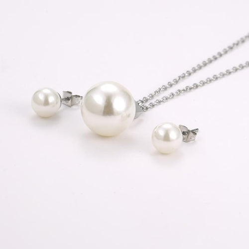 White Pearl Necklace and Matching Pearl Stud Earrings Set