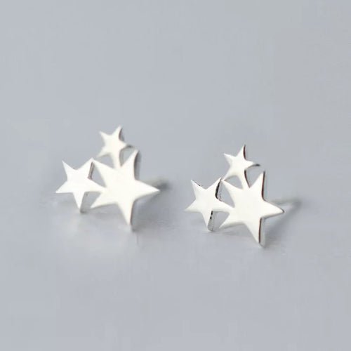 Sterling Silver Three Stars Stud Earrings