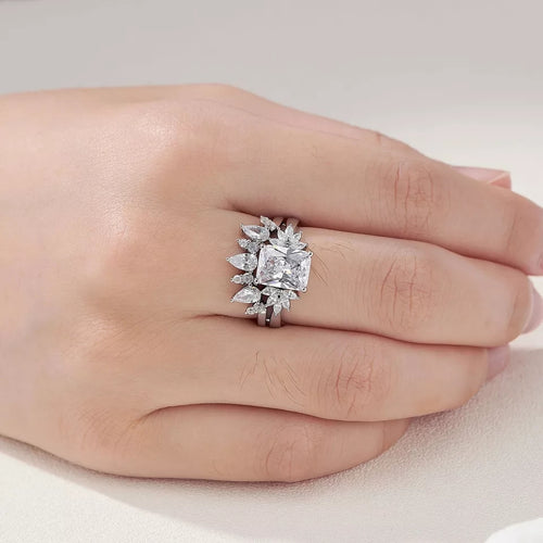 1.2 Carats Pear Shape Halo Silver Ring Set