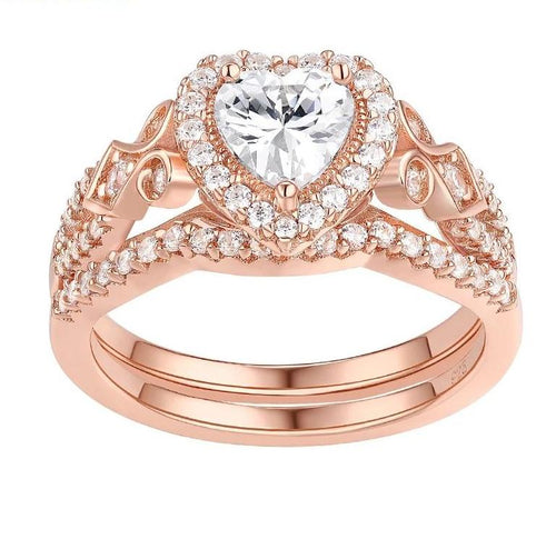 1.8 Carats Rose Gold on Sterling Silver Women's Wedding Ring Set