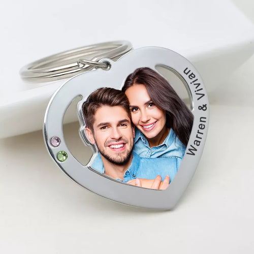 Custom Photo Keychain with names and birthstones