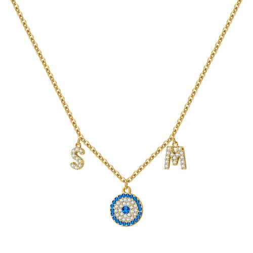 Two Letters Necklace with Evil Eye