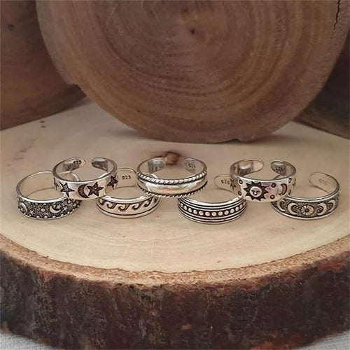 Bohemian Silver Plated Toe Ring Set