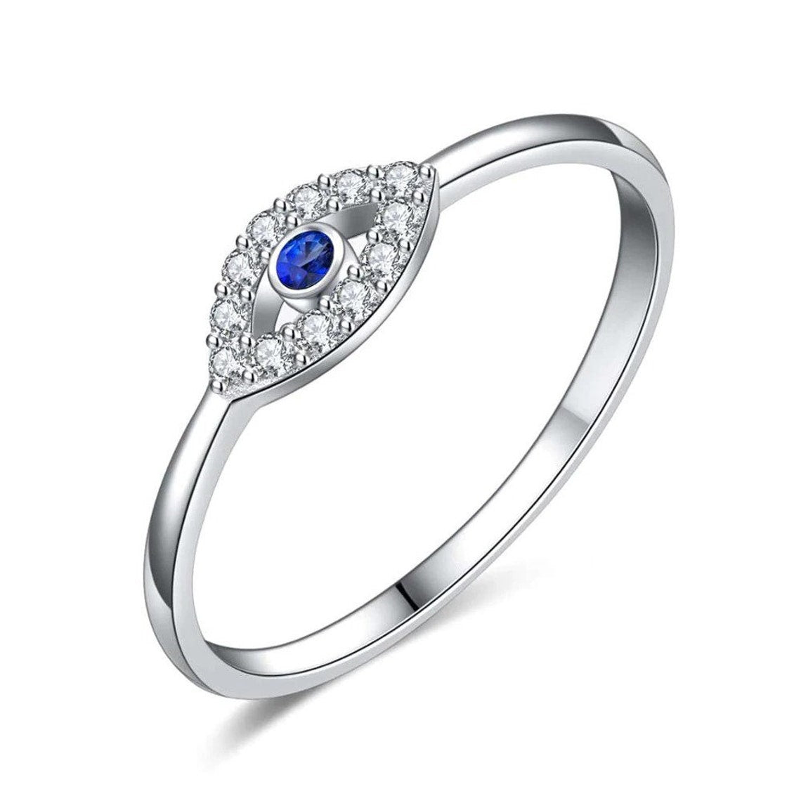 Women's Silver Ring, Rose-gold Blue Stone Evil Eye Ring