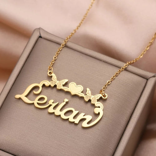 Personalized Butterfly Name Necklace with Heart