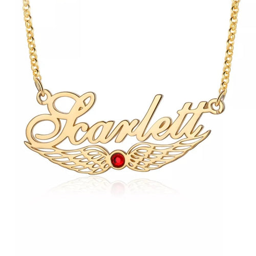 Custom Angel Wings Name Necklace with Birthstone