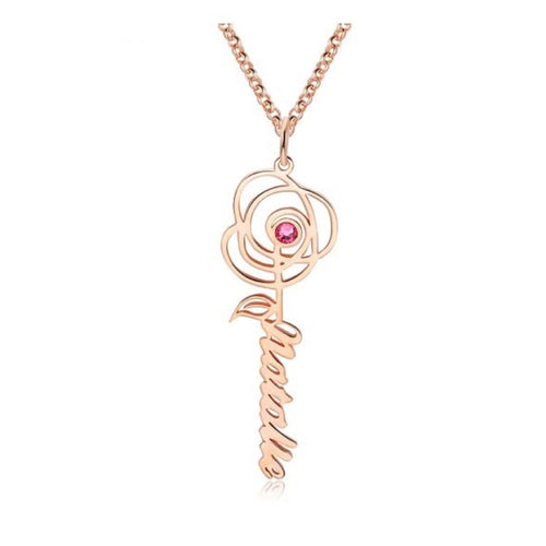 Rose Name necklace with Birthstone