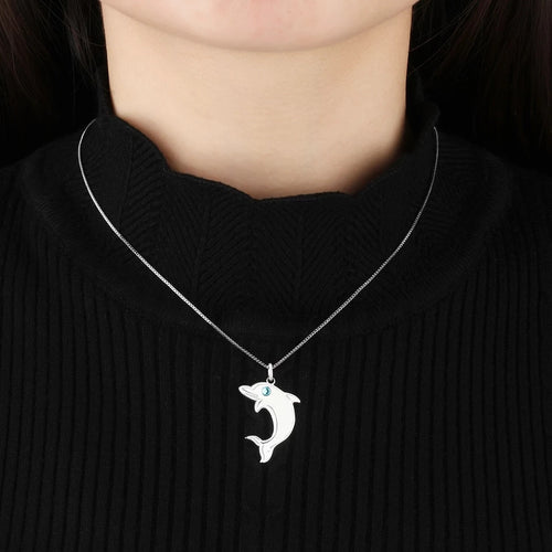 Personalized Sterling Silver Dolphin Necklace with Birthstone and name
