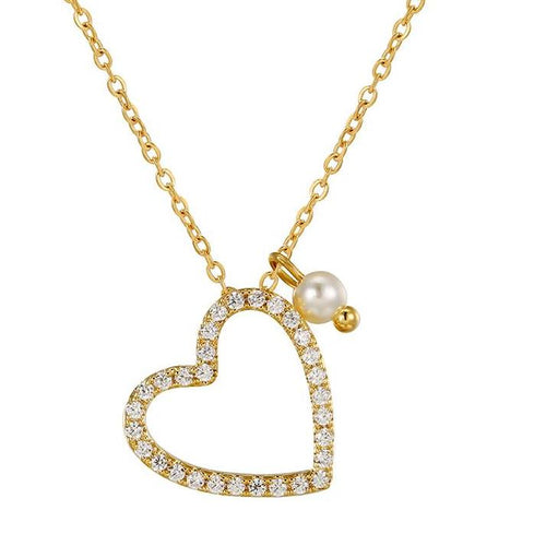 Delicate Heart Necklace with Floating Pearl