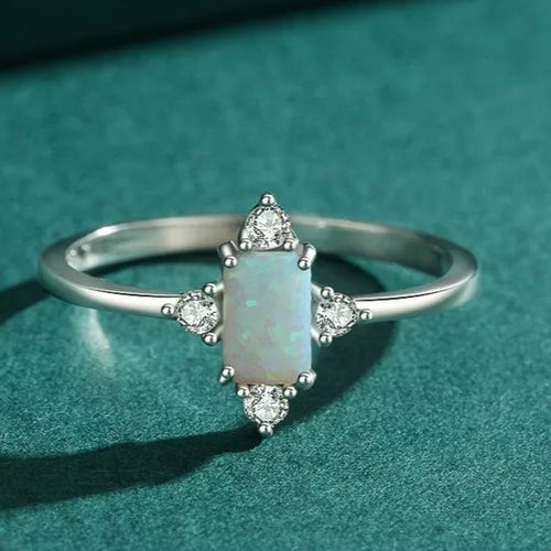 925 Sterling Silver White Opal Ring